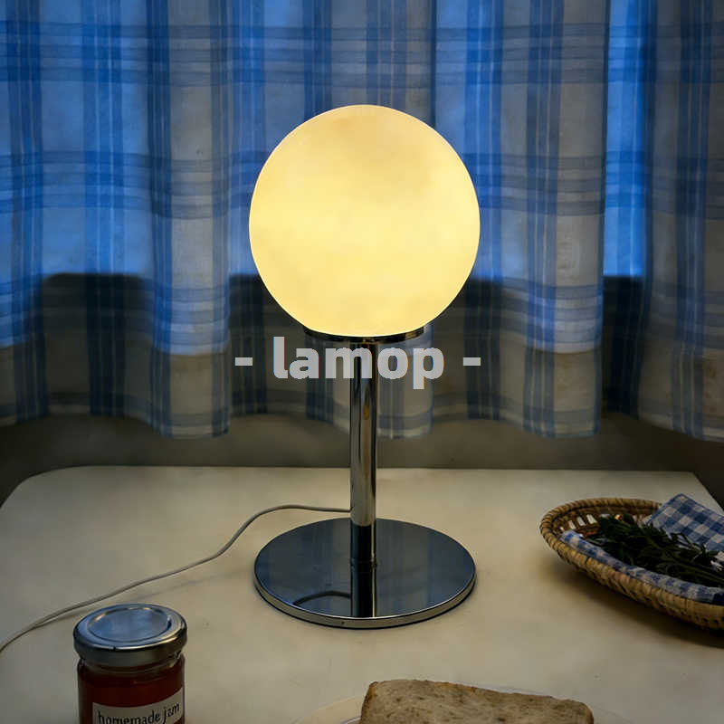 Led Lighting Decor - Lampu Meja Krom Bulat Putih Susu